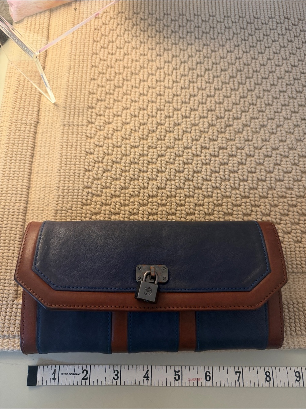 Tory Burch Navy and Brown Leather Clutch Wallet